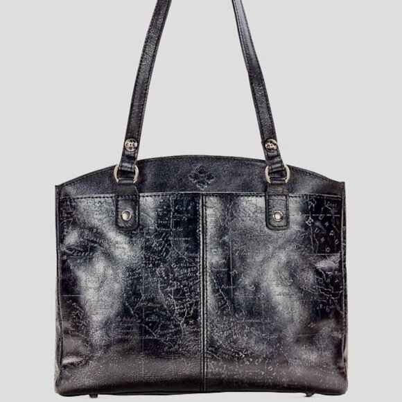 Patricia Nash Purse Tote  Shoulder Bag Black Leather  Embossed Map - Picture 1 of 8